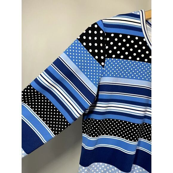 J. McLAUGHLIN Women's Stripes & Polka Dot Crew Neck 3/4 Sleeve Top Blue Small - Picture 4 of 11